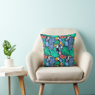 Colourful Tropical Toucan Bird Flowers Plants Cushion