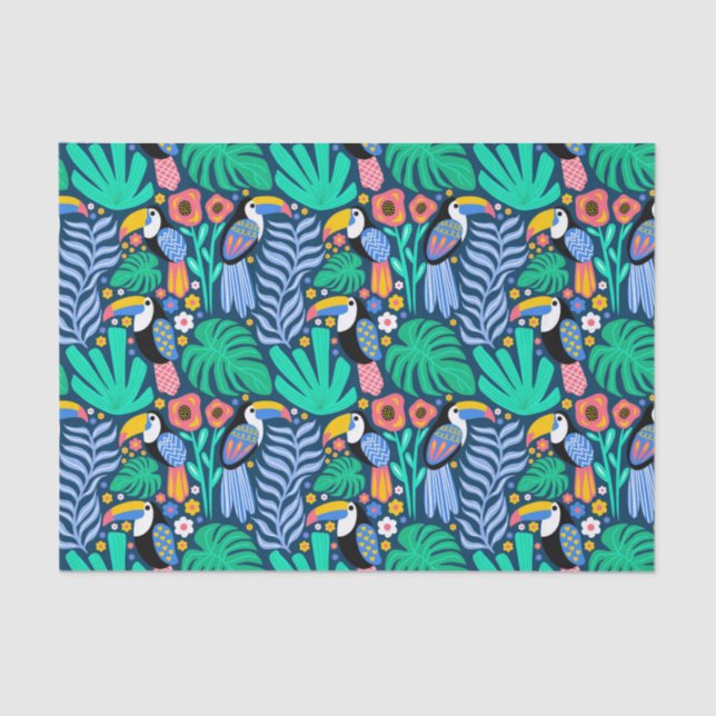Colourful Tropical Toucan Bird Flowers Plants Tissue Paper (Front)