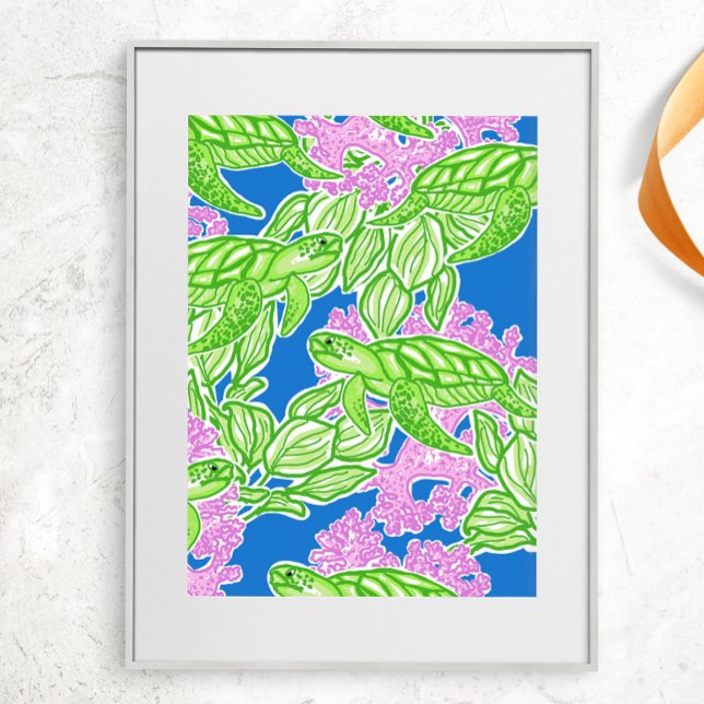 Colourful Tropical Turtle Pattern Poster (Creator Uploaded)