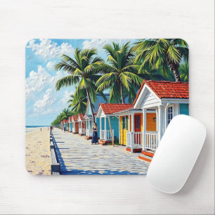 Colourful Tropical Vibrant Beach Huts Mouse Mat