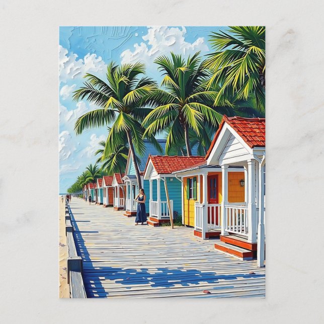 Colourful Tropical Vibrant Beach Huts  Postcard (Front)