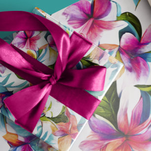 Colourful Tropical Watercolor Floral Hawaiian Wrapping Paper