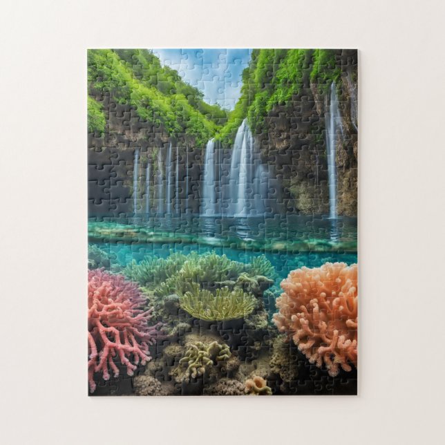 Colourful tropical waterfall jigsaw puzzle (Vertical)