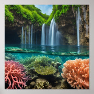 Colourful tropical waterfalls poster
