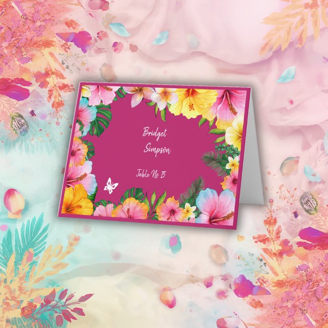 colourful tropical wedding guest name seating card (Creator Uploaded)