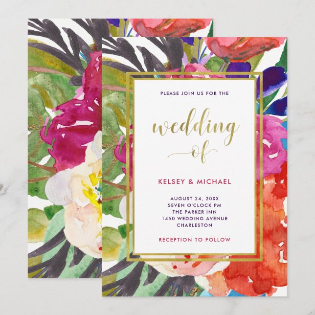 Colourful Tropical Wedding Invitation (Front/Back)
