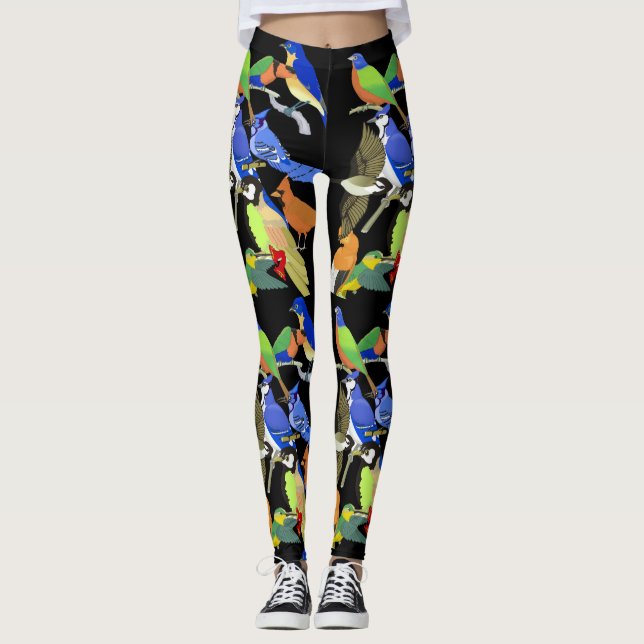 Colourful tropical wild birds leggings (Front)
