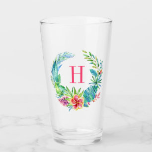 Colourful tropical wreath Monogram Glass