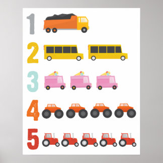 Colourful Trucks Number Nursery Art Poster