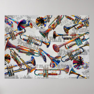 Colourful Trumpet Poster Art by Juleez, Trumpet Ar