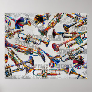 Colourful Trumpet Poster, Trumpet Music Art Poster