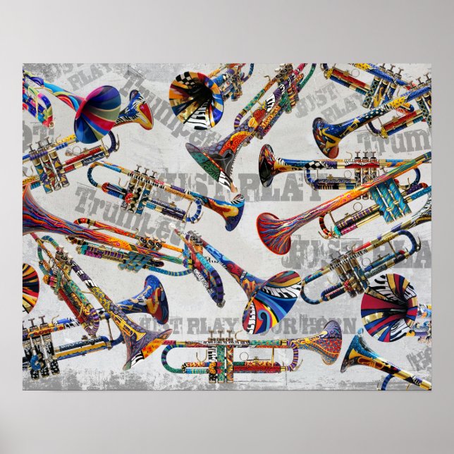 Colourful Trumpet Poster, Trumpet Music Art Poster (Front)
