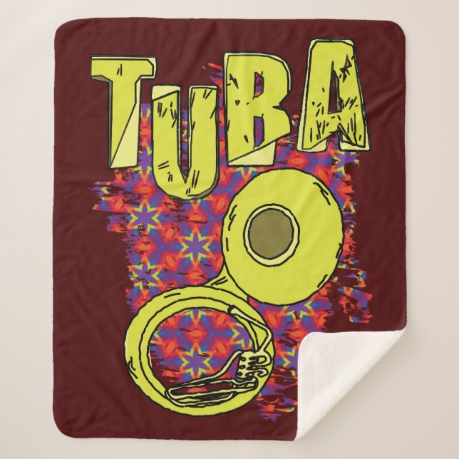 Colourful Tuba Text and Pattern Sherpa Blanket (Front)