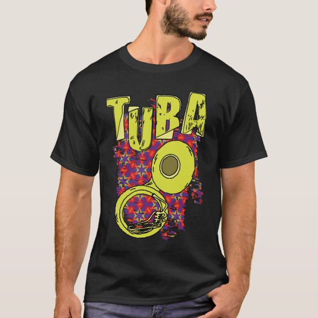 Colourful Tuba Text and Pattern T-Shirt (Front)