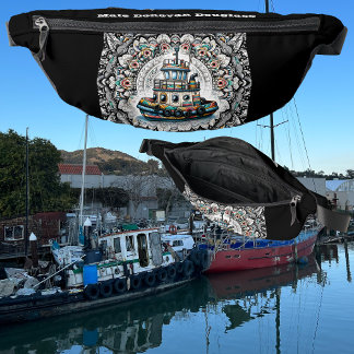 Colourful Tugboat Black and White Mandala Pattern Bum Bags