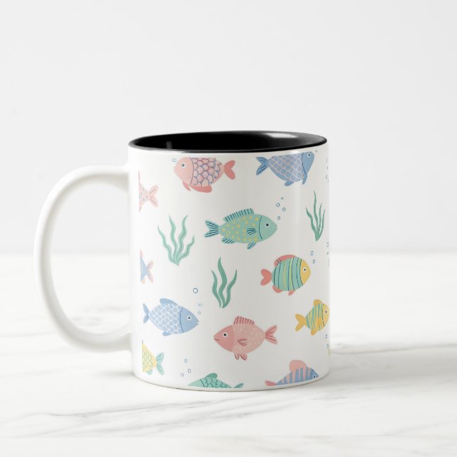 Colourful Tulimet Tropical Fish Pattern  Two-Tone Coffee Mug (Left)