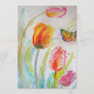 Colourful Tulip and Butterfly Birthday Invitation