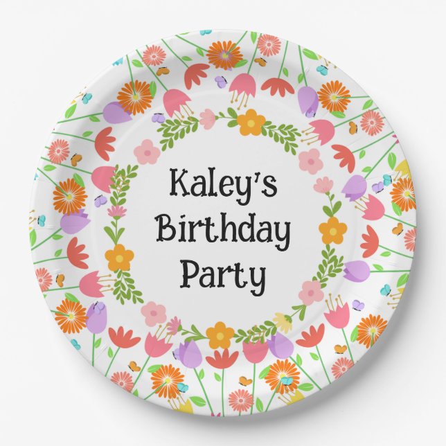 Colourful Tulip Birthday Party Paper Plates (Front)