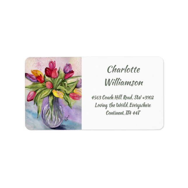 Colourful Tulip Bouquet in Watercolor Address Label (Front)
