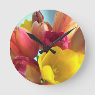Colourful Tulip Bouquet Round Clock