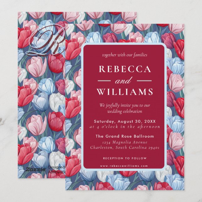 Colourful Tulip Fantasy Vineyard Wedding Invitation (Front/Back)