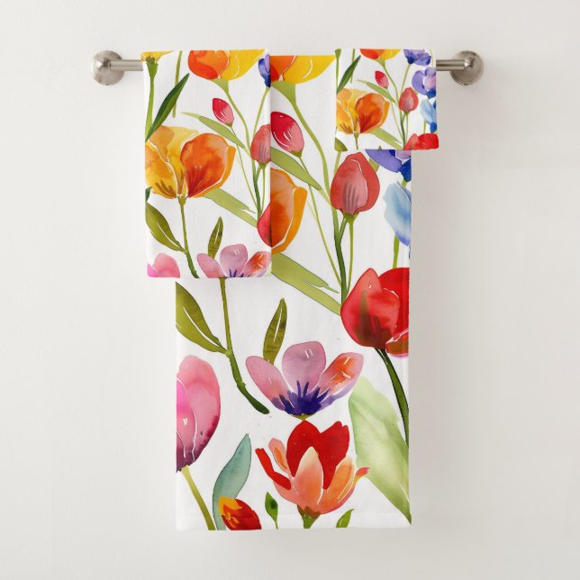 Colourful tulip field pattern bath towel set (Insitu)