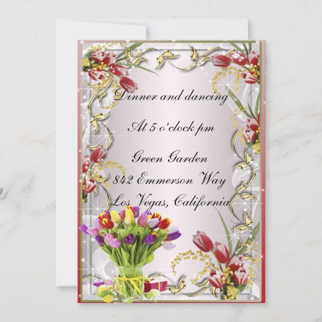 Colourful Tulip Floral Reception Card (Front)