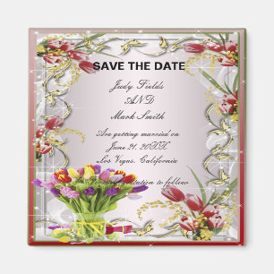 Colourful Tulip Floral Save The Date Magnet