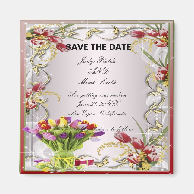 Colourful Tulip Floral Save The Date Magnet (Front)