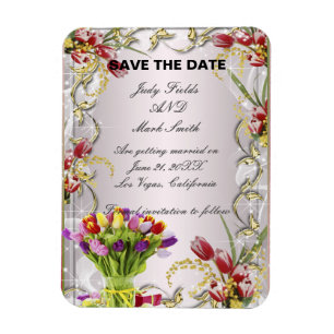 Colourful Tulip Floral Save The Date Magnet