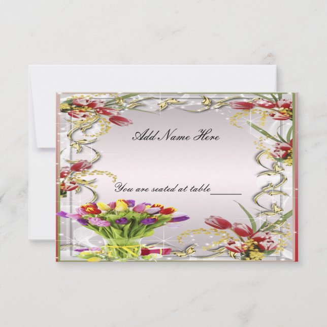 Colourful Tulip Floral Table Place Card (Front)