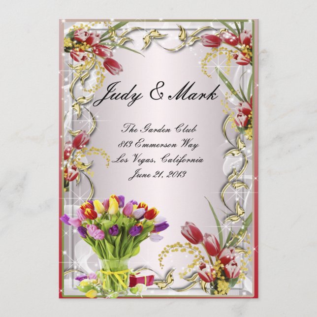 Colourful Tulip Floral Wedding Menu Card (Front)