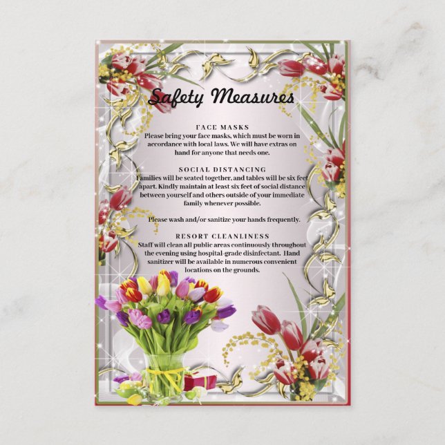 Colourful Tulip Floral Wedding Safety Measures Enclosure Card (Front)
