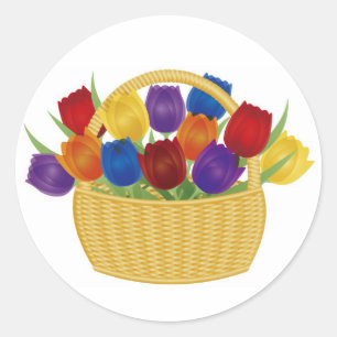 Colourful Tulip Flowers in Basket Sticker