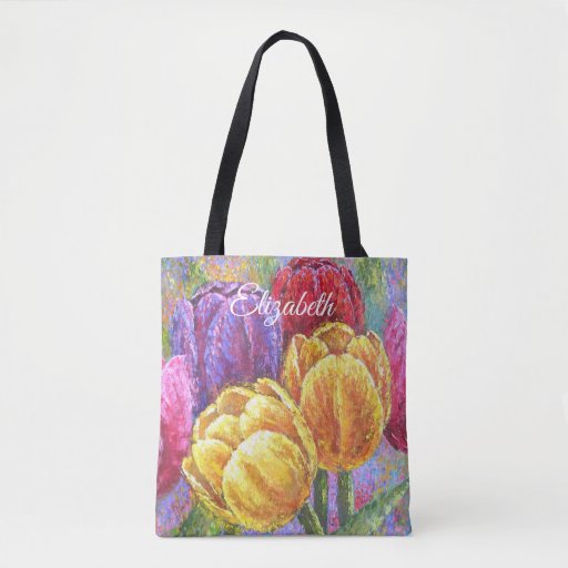 Image of Colourful Tulip Flowers Painting Personalised Tote Bag