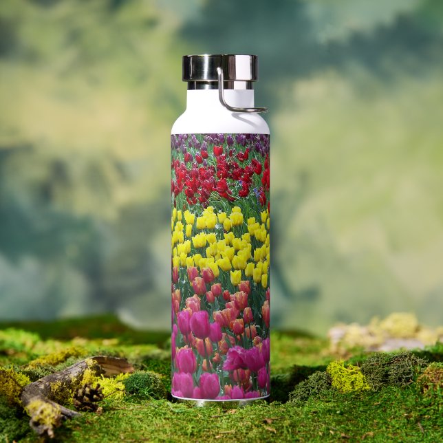 Colourful Tulip Garden Floral Water Bottle (Outdoor)