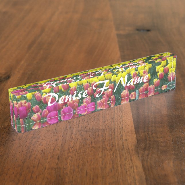 Colourful Tulip Garden Personalised Floral Nameplate (Side)