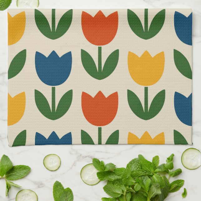 Colourful Tulip Pattern Tea Towel (Folded)