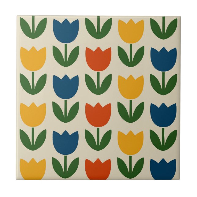 Colourful Tulip Pattern Tile (Front)