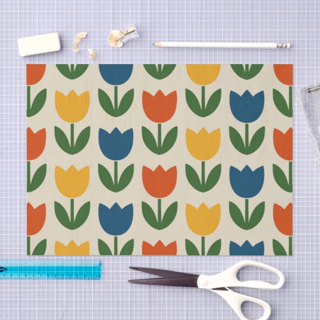 Colourful Tulip Pattern Tissue Paper (Craft)
