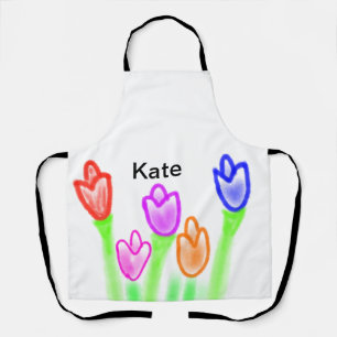 Colourful tulip watercolor add name text modern  apron