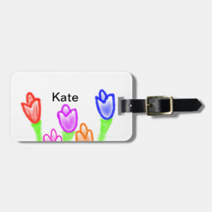 Colourful tulip watercolor add name text modern   luggage tag