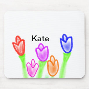 Colourful tulip watercolor add name text modern mouse mat