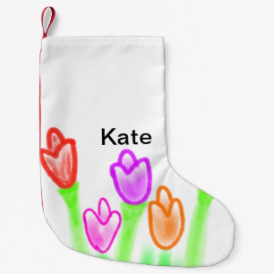 Colourful tulip watercolor add name text modern small christmas stocking
