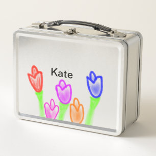 Colourful tulip watercolor add name text modern t metal lunch box