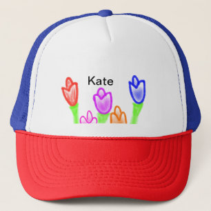 Colourful tulip watercolor add name text modern trucker hat