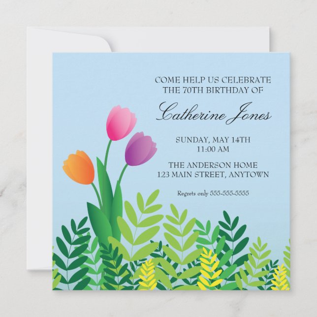 Colourful Tulips 70th Birthday Invitation (Front)
