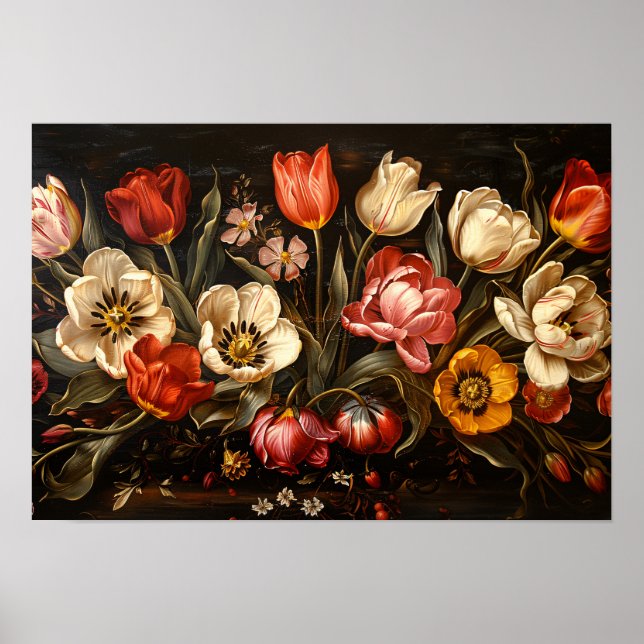 Colourful Tulips Botanical Oil Painting Poster (Front)