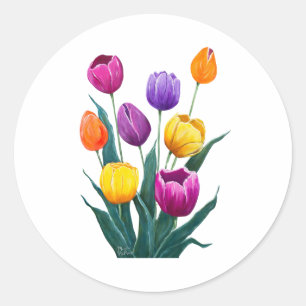 Colourful Tulips Classic Round Sticker