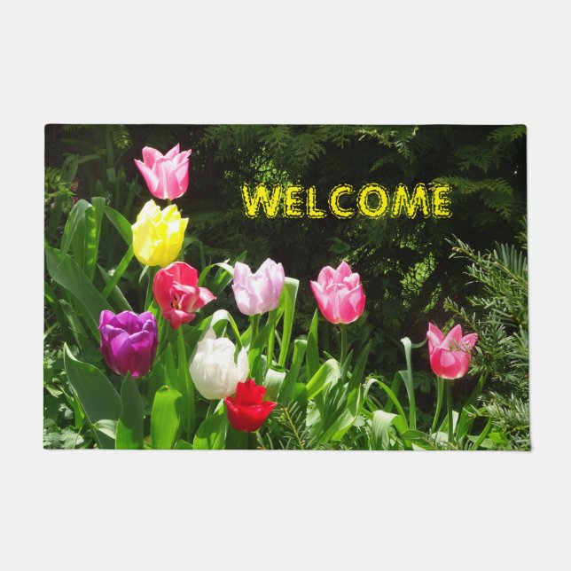 Colourful Tulips Cust. WELCOME Door Mat (Front)